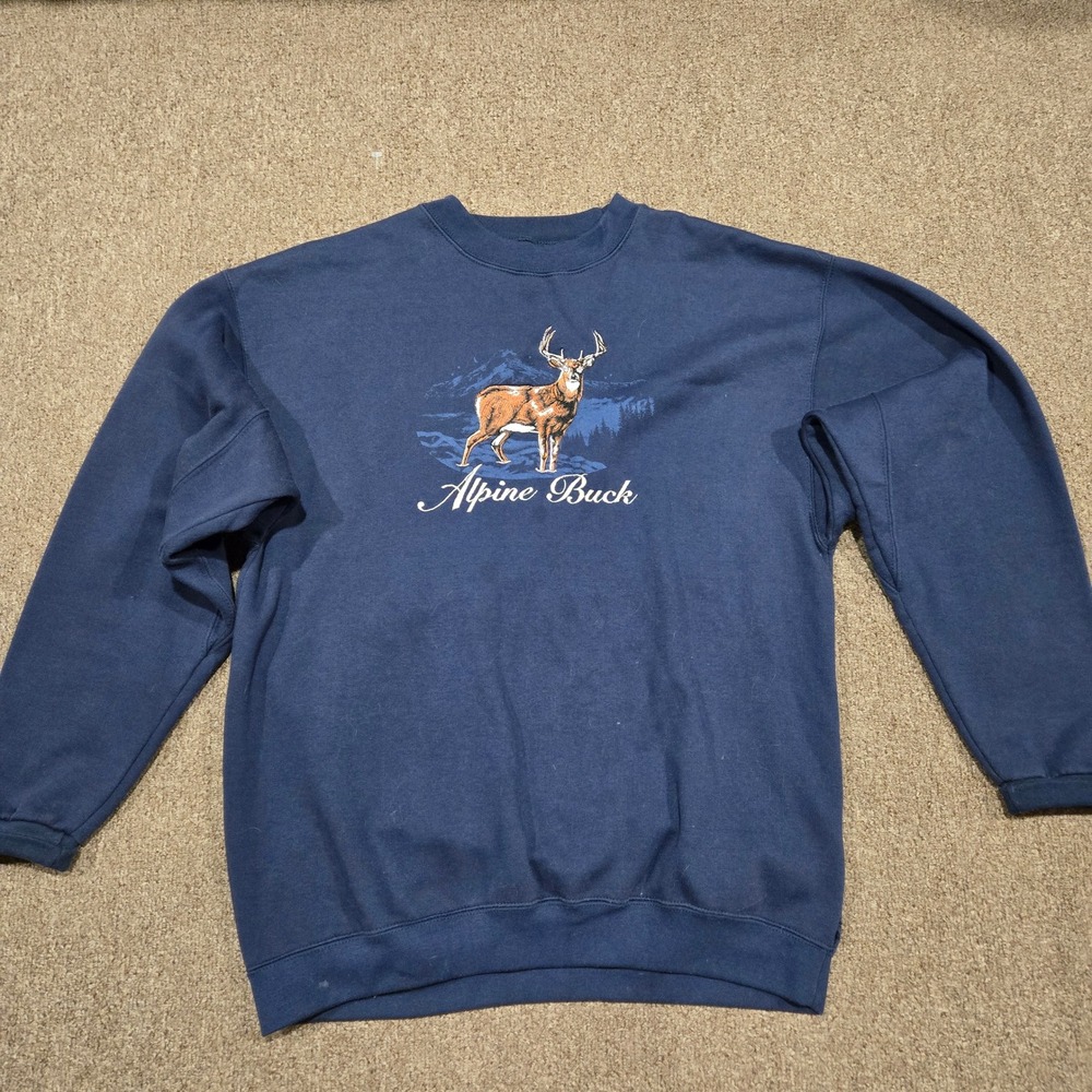 Vintage Embroidered Nature Sweatshirt Mens‎ L Blue Buck Deer Graphic Pullover